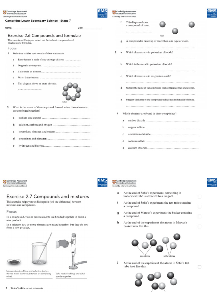 Notes For The Chapter Materials - Compounds and Formulae | PDF