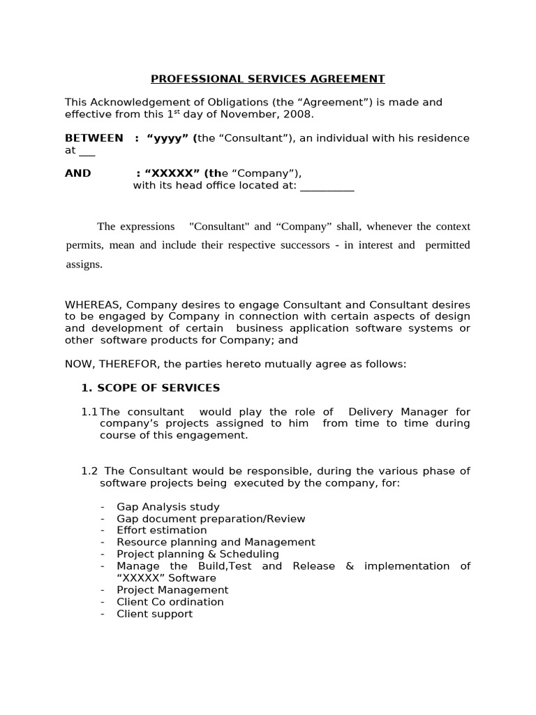 Professional Services Agreement Template | PDF | Indemnity | Breach Of ...