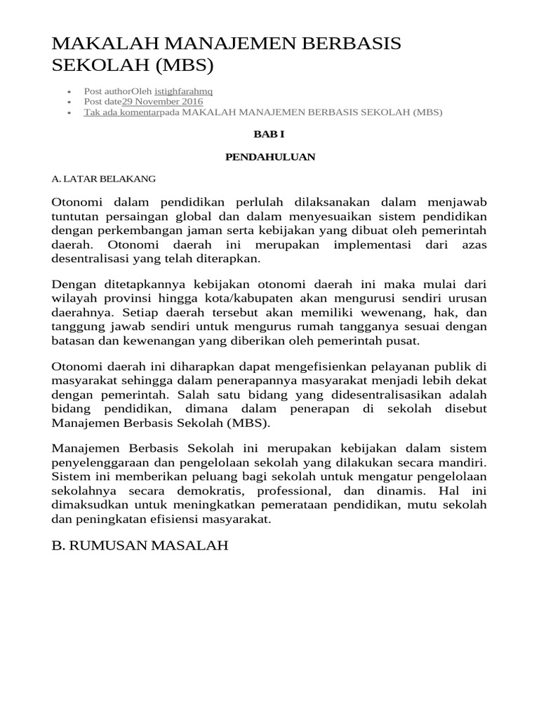 Manajemen Berbasis Sekolah: Konsep dan Implementasi | PDF