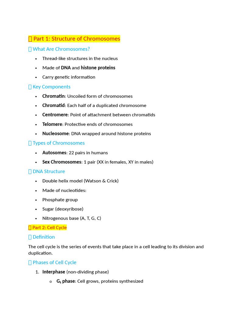 Chromosome Structure and Cell Division Guide | PDF | Chromosome | Meiosis