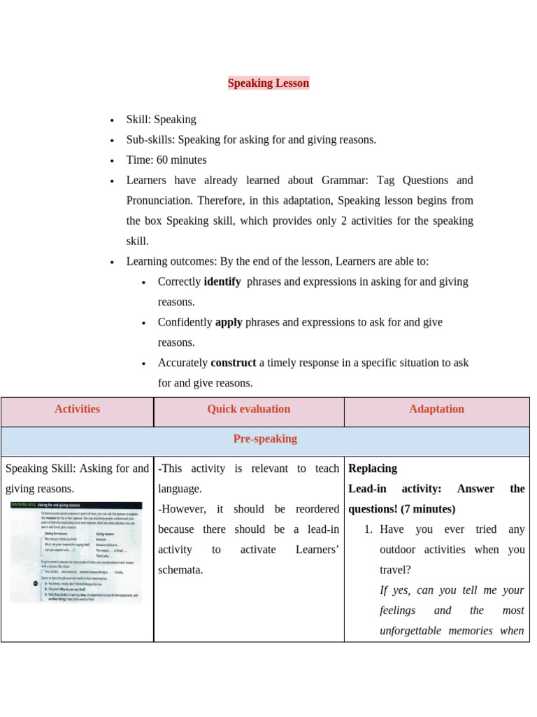 Speaking Skills: Asking & Giving Reasons | PDF | Cognitive Psychology ...