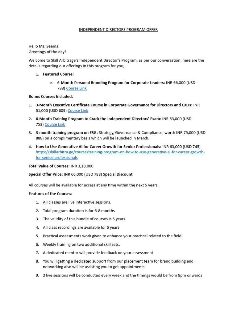 Independent Directors Program Details | PDF