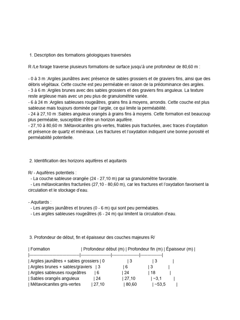 Analyse des formations géologiques et aquifères | PDF | Forage ...