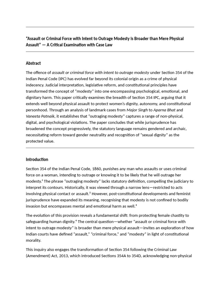 Expanding Assault: IPC Section 354 Analysis | PDF | Assault | Crimes