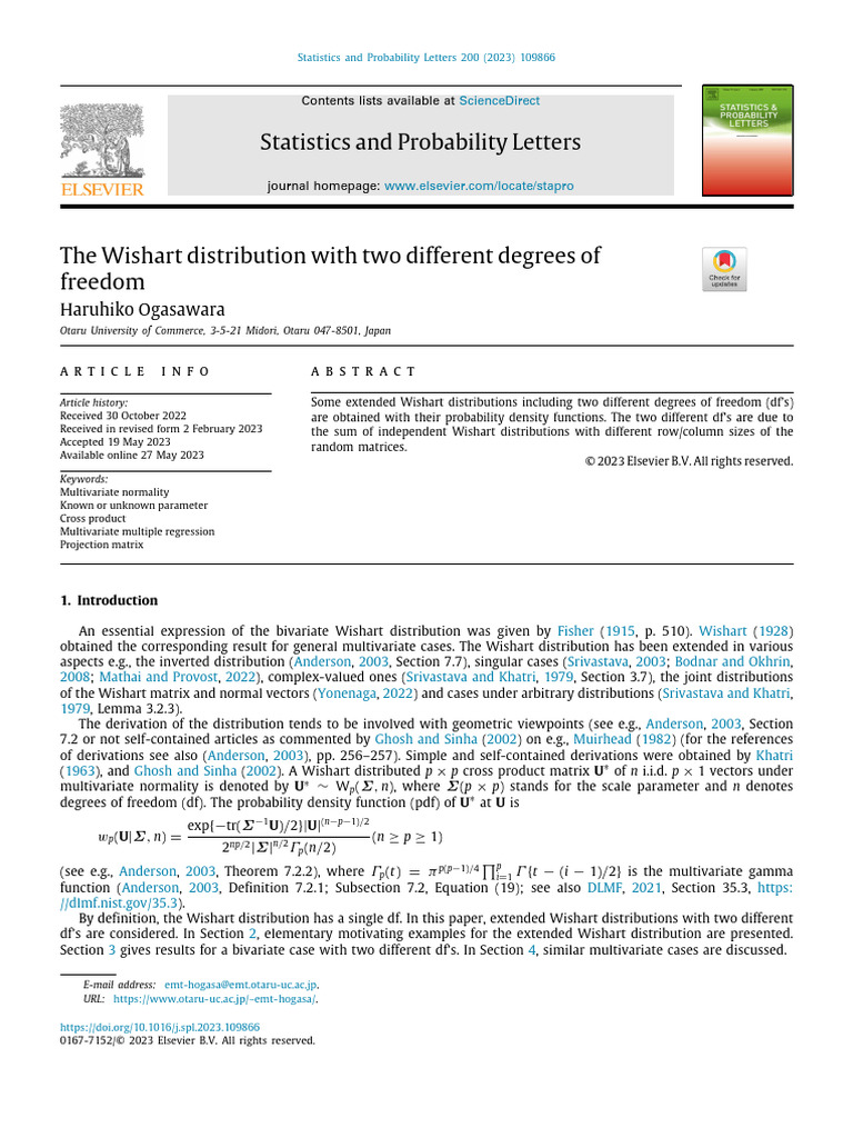 Extended Wishart Distribution Analysis | PDF | Matrix (Mathematics ...