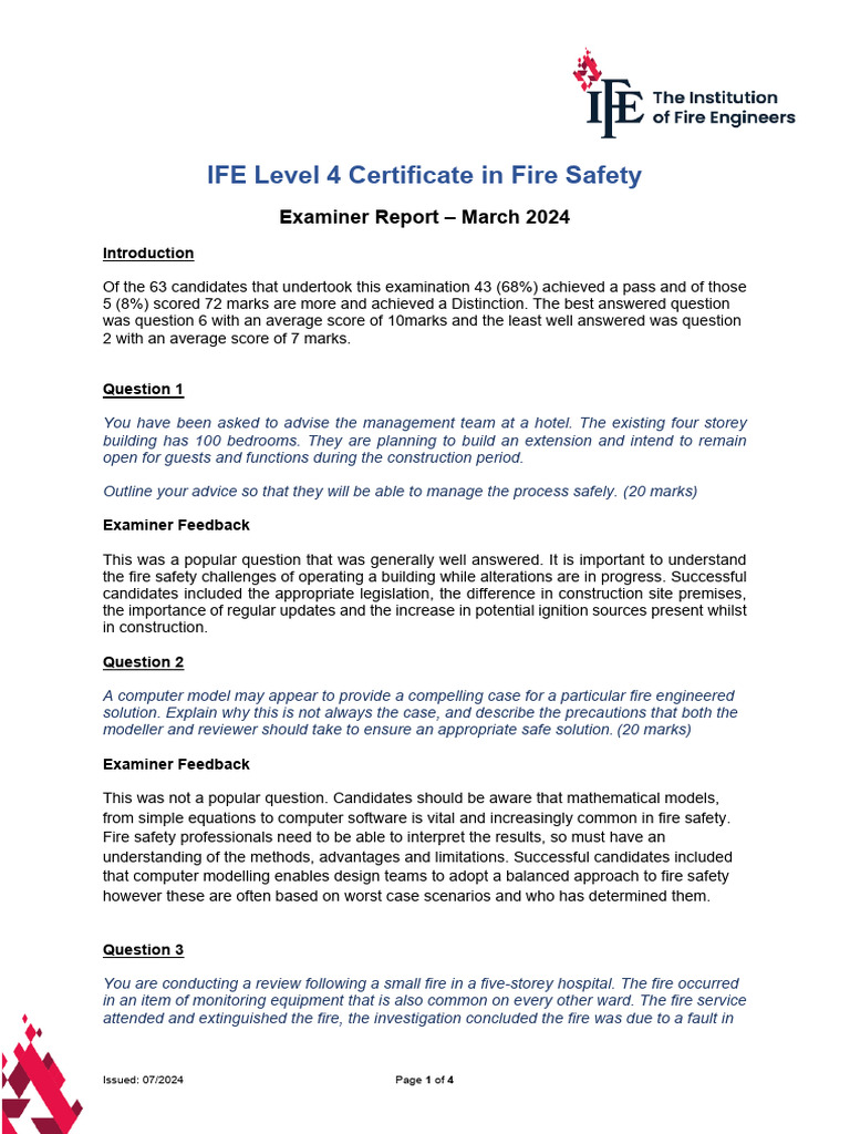 IFE Level 4 Fire Safety Exam Report 2024 | PDF | Fires | Combustion
