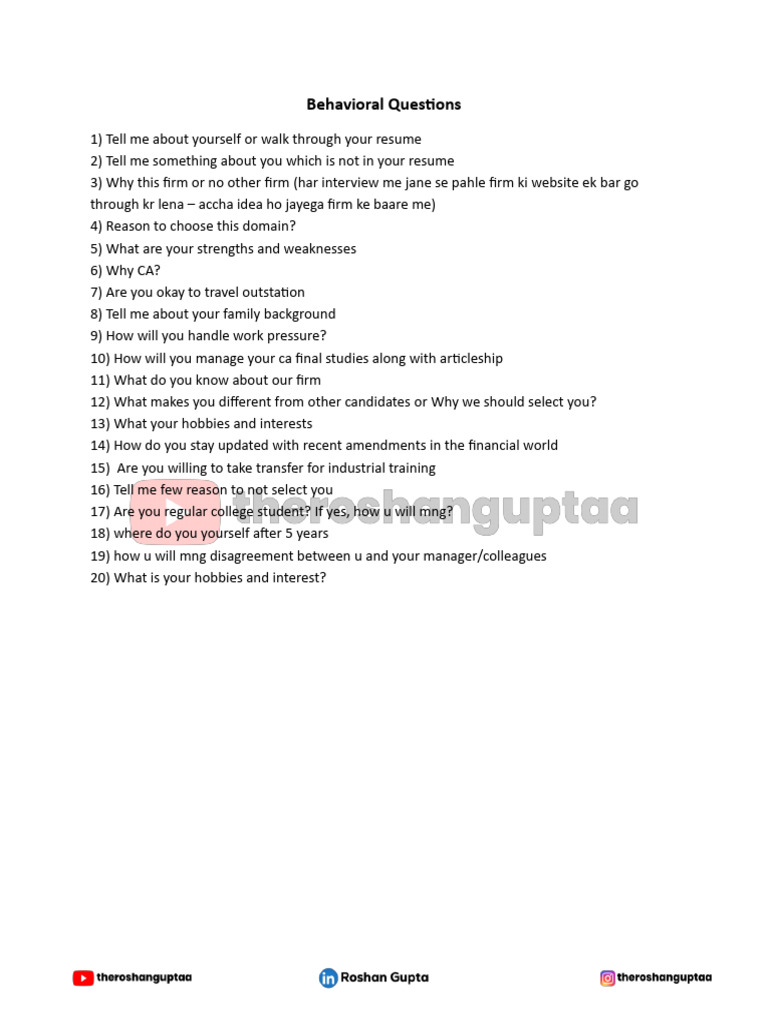 Essential Behavioral Interview Questions | PDF