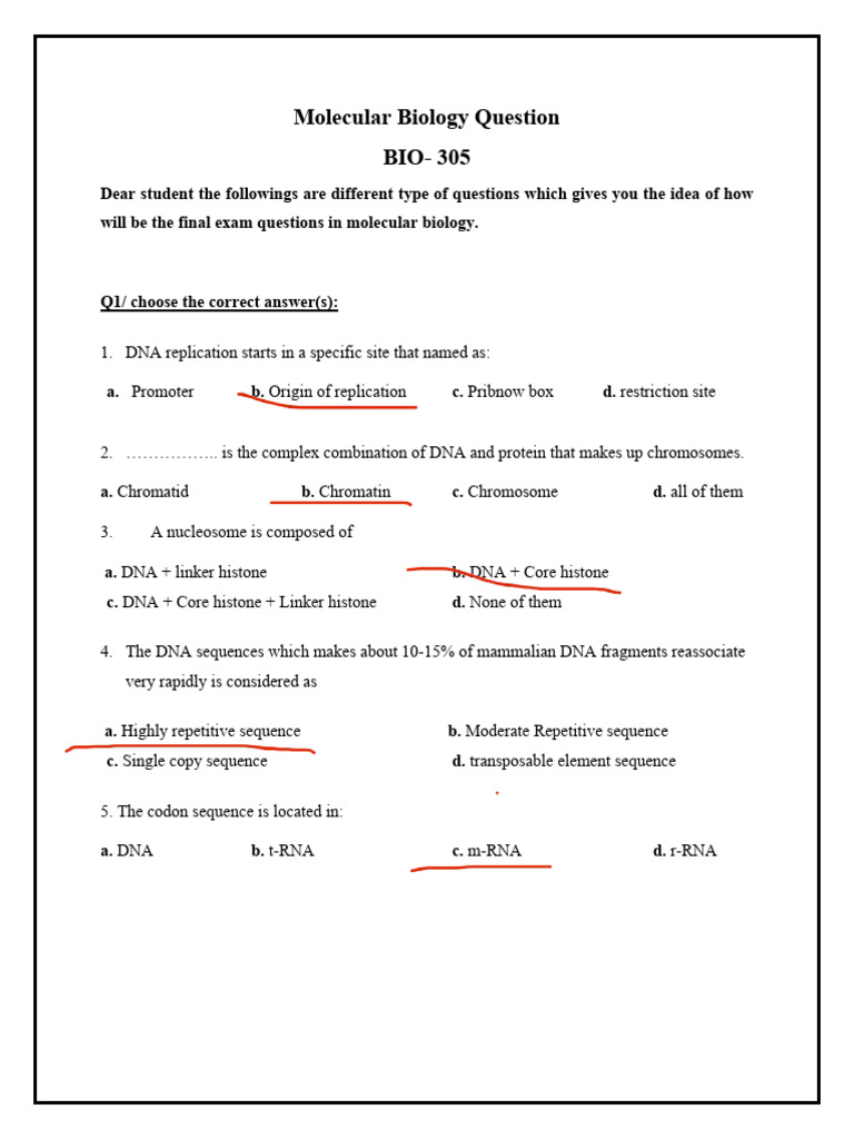 Molecular Biology Exam Question Guide | PDF | Dna | Dna Replication
