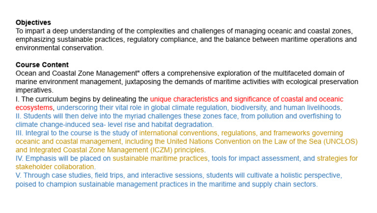 Ocean and Coastal Zone Management Course | PDF
