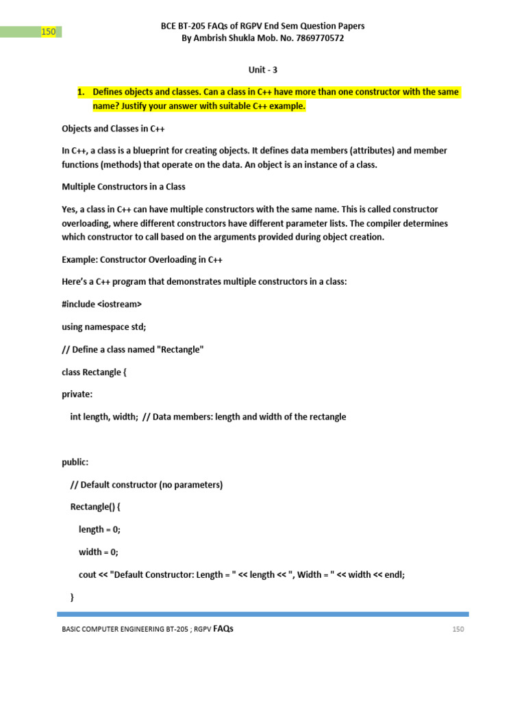 BCE Unit 3 FAQs & Answers For Printout & Students Tutorials With Answer ...