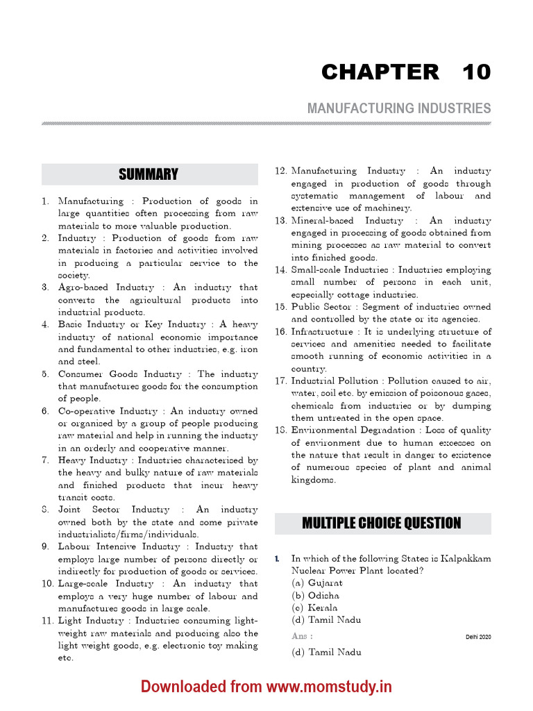 Class 10 Manufacturing Industries Guide | PDF | Pollution | Materials