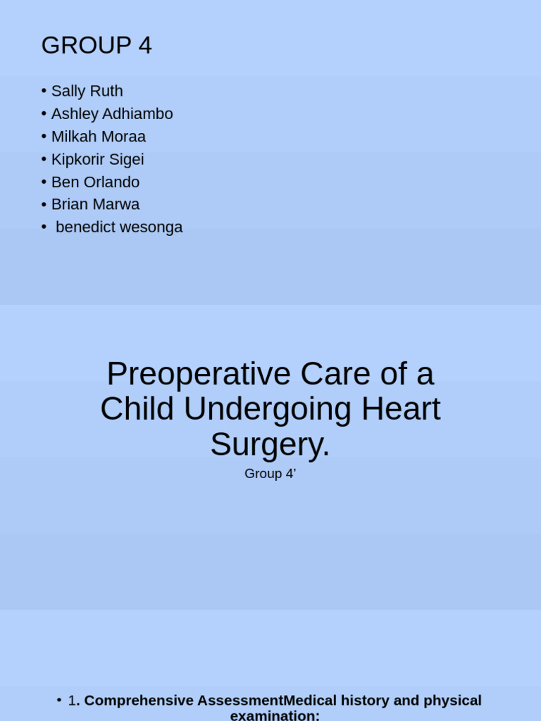 Preoperative and Postoperative Care for Pediatric Heart Surgery | PDF ...