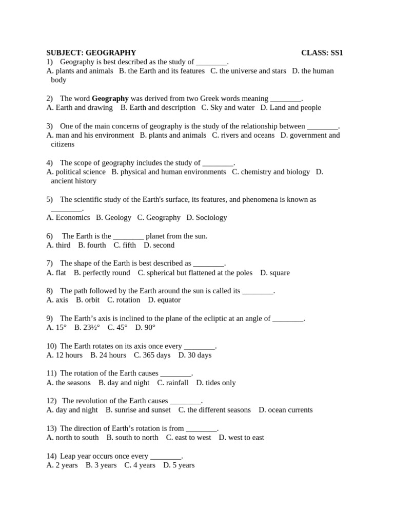 Geography Study Guide for SS1 Students | PDF | Equator | Earth