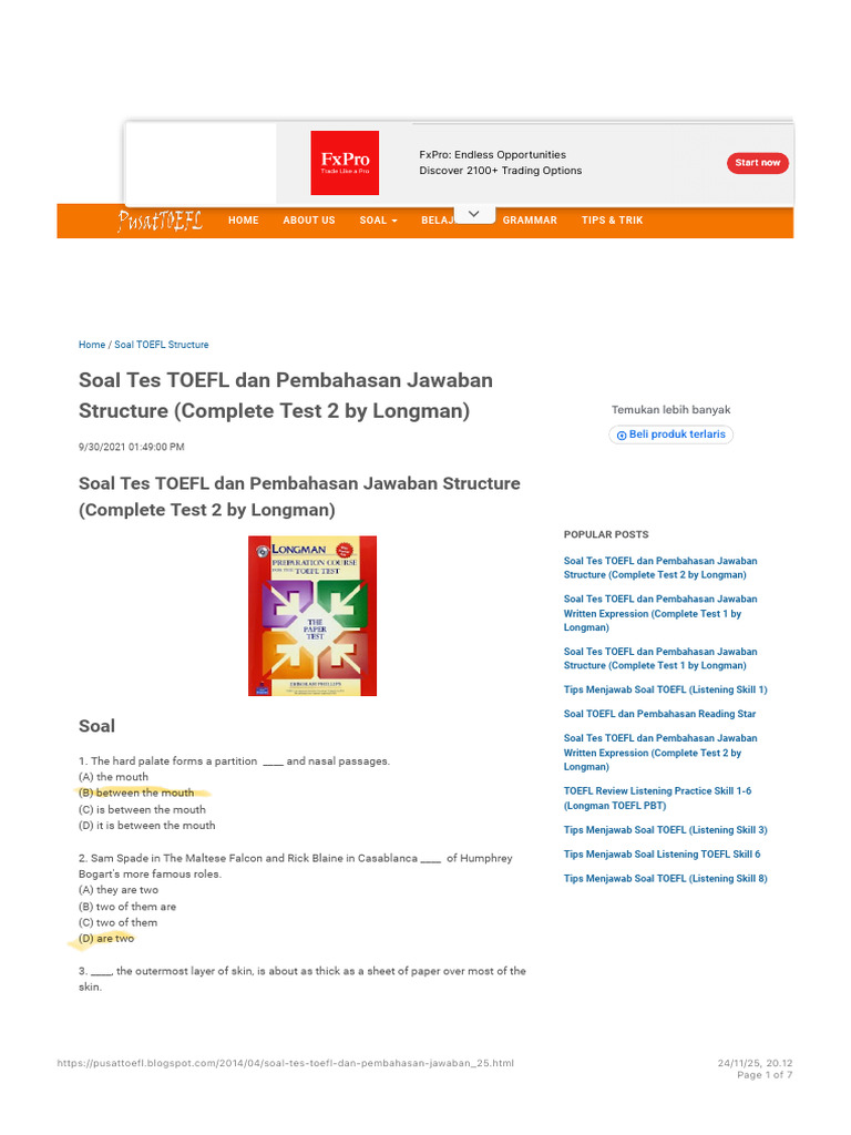 TOEFL Structure Practice Questions | PDF | Verb | Syntax