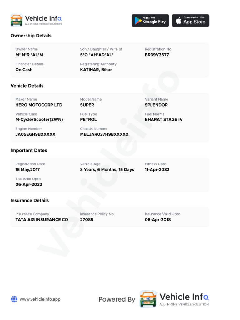 Vehicle Ownership and Details Report | PDF