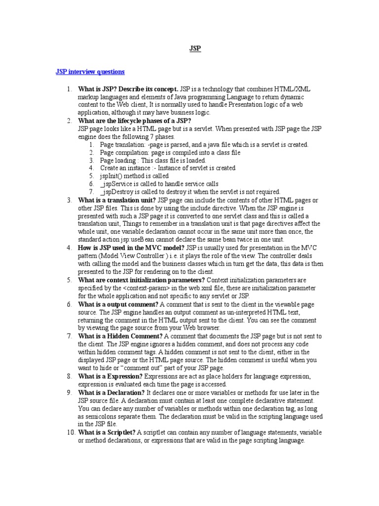 JSP Interview Questions | PDF | Java Server Pages | Java Servlet