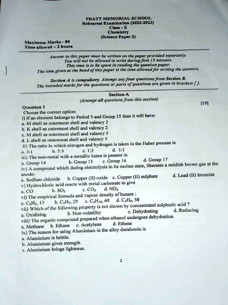 Chemistry Exam Paper 2022-2023 | PDF | Hydroxide | Acid