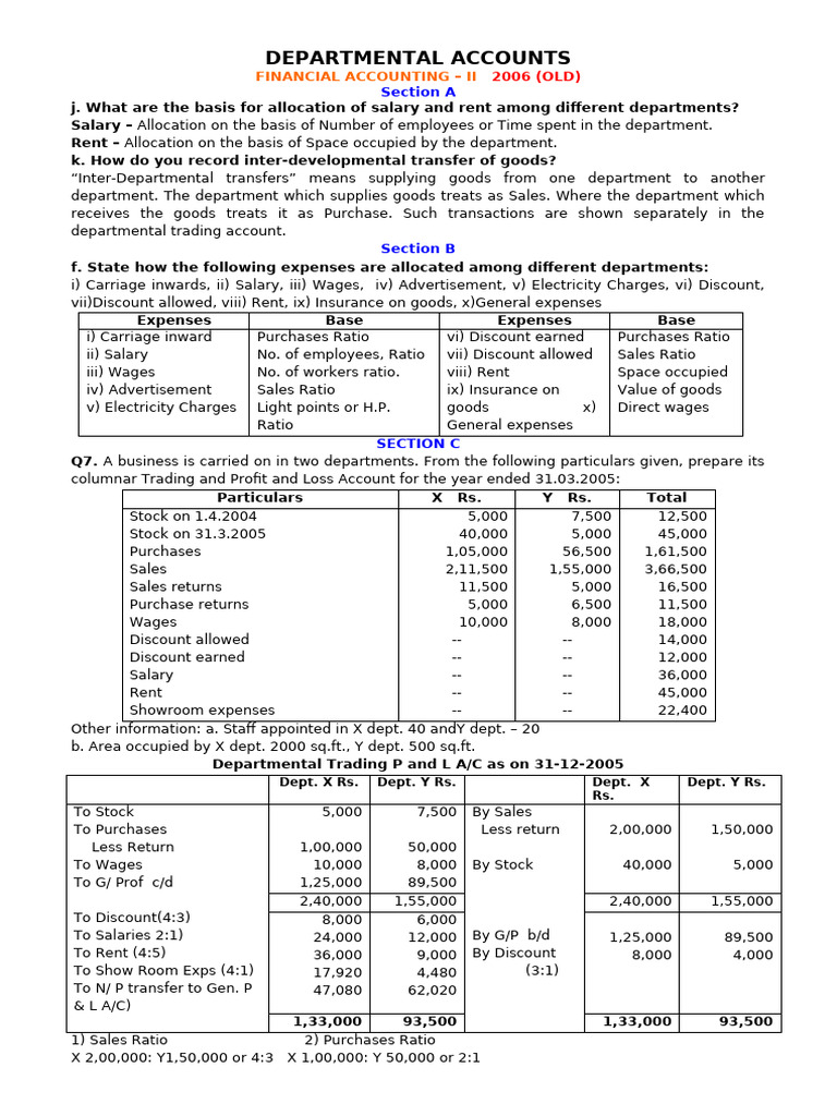 Departmental Accounts and Expense Allocation | PDF | Expense | Income ...