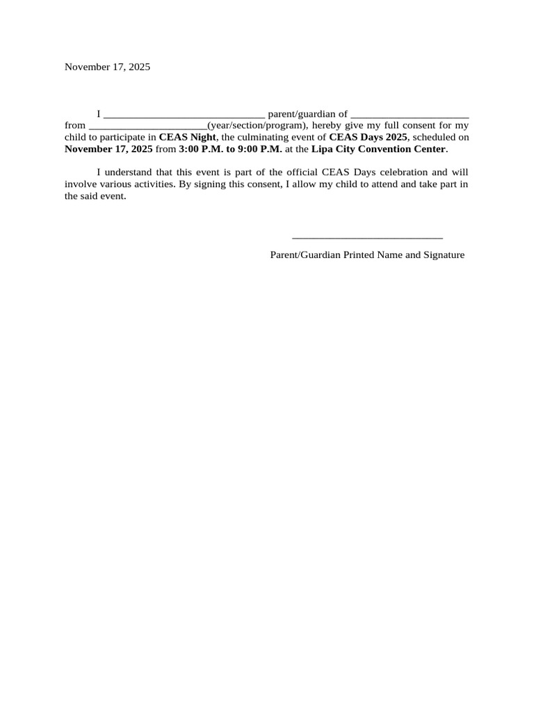 CEAS Night Parental Consent Form | PDF