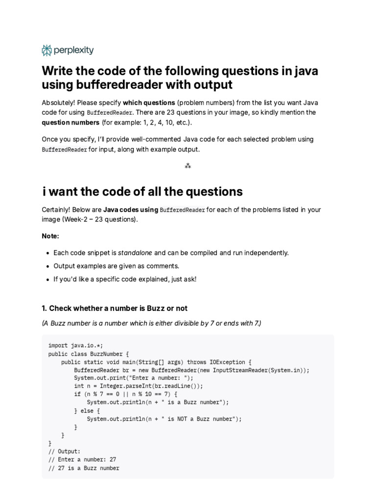 Java BufferedReader Code for 23 Problems | PDF | Integer (Computer ...