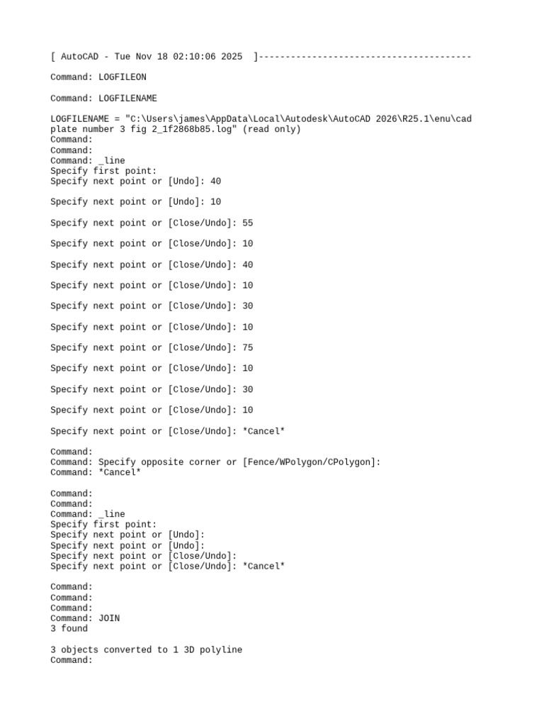 AutoCAD Commands Log and Operations | PDF | Length | Auto Cad