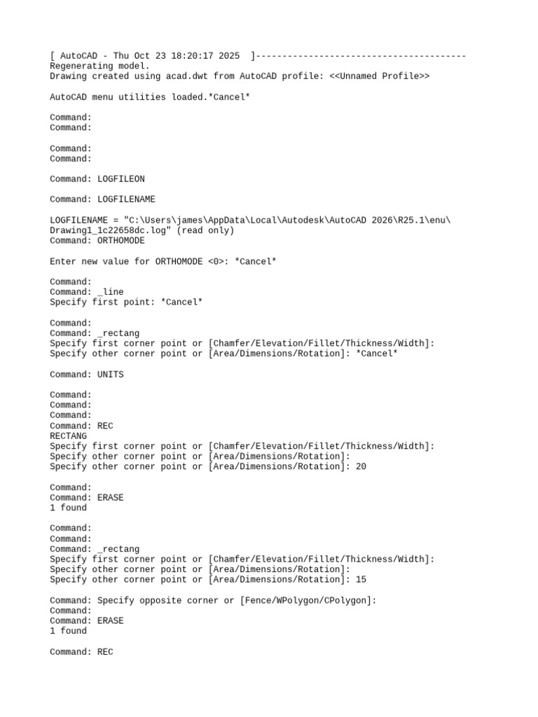 AutoCAD Commands Log Overview | PDF | Auto Cad