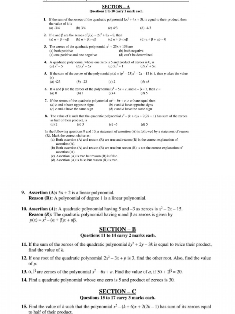 Maths Class X Chapter 02 Polynomials Practice Paper 02 2024 1 | PDF