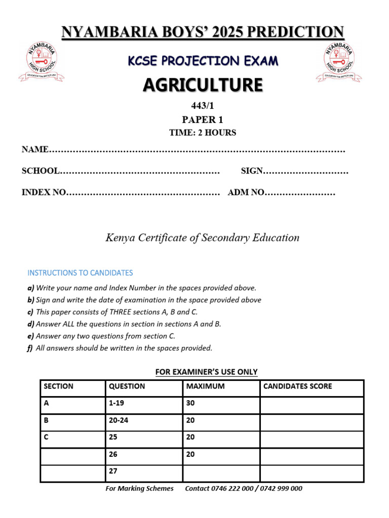 KCSE Agriculture Exam Paper 1 Guide | PDF | Crop Rotation | Agriculture