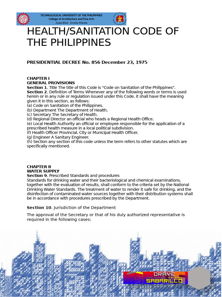 Philippines Sanitation Code Overview | PDF | Sanitary Sewer | Septic Tank