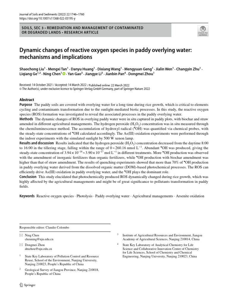 Reactive Oxygen Species in Paddy Water | PDF | Soil | Reactive Oxygen ...
