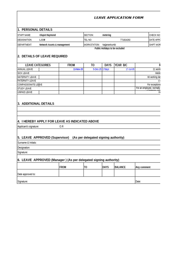 Leave Application Form Template | PDF | Labor Relations | Business