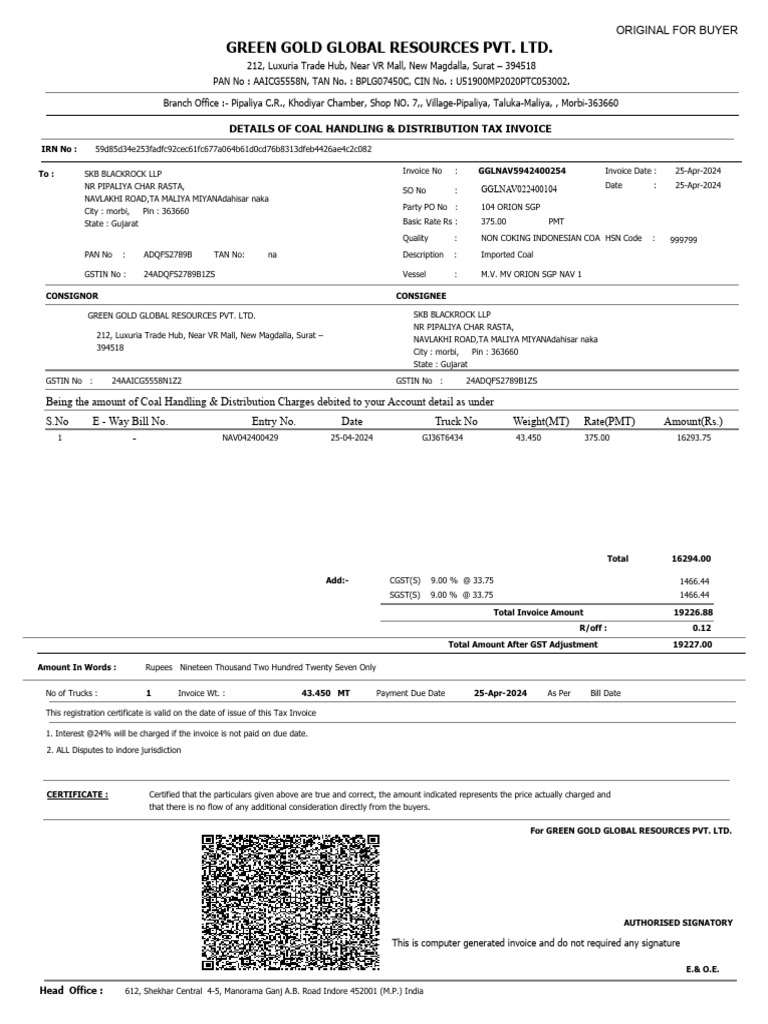 INV CoalTax BILL CHD Multi Print S 26-04-2024 8 21 20 | PDF | Invoice ...