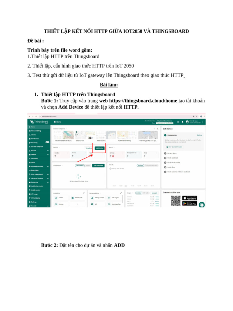 Thiết Lập Kết Nối Http Giữa Iot2050 Và Thingsboard | PDF