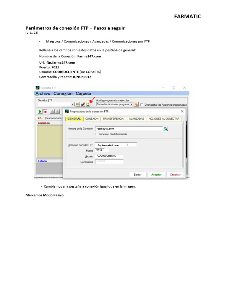 Conexión FTP y Base de Datos en FARMATIC | PDF
