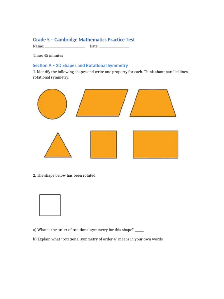 Grade 5 Cambridge Math Practice Test | PDF