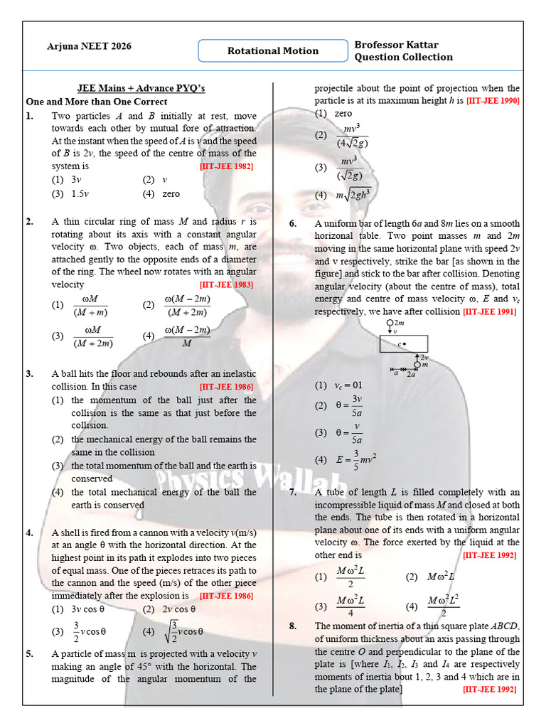 Rotational Motion Kattar Practice Sheet | PDF | Rotation Around A Fixed ...