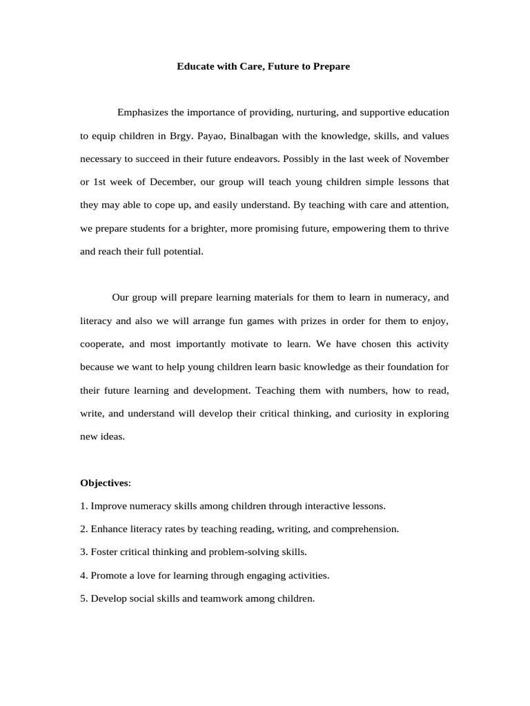 Nurturing Education for Brgy. Payao Kids | PDF