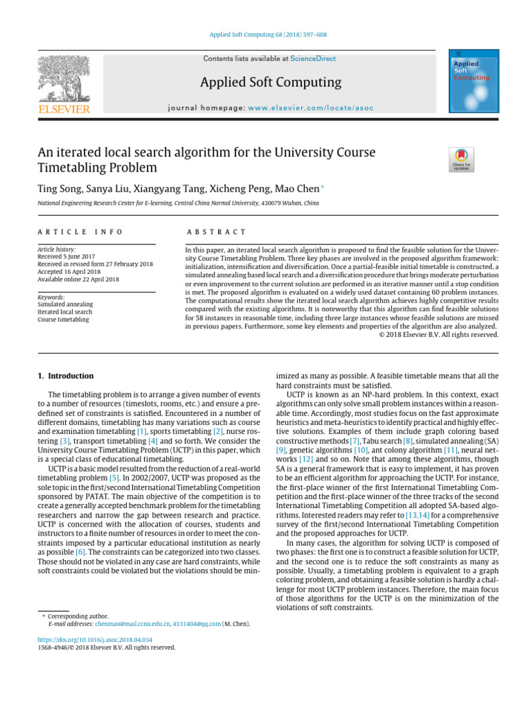 An Iterated Local Search Algorithm For The University Course, 2018 ...