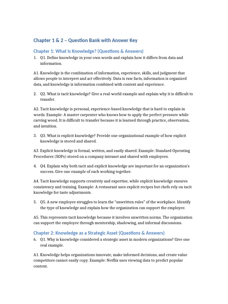 Chapter 1 2 Questions Answers | PDF | Knowledge | Tacit Knowledge