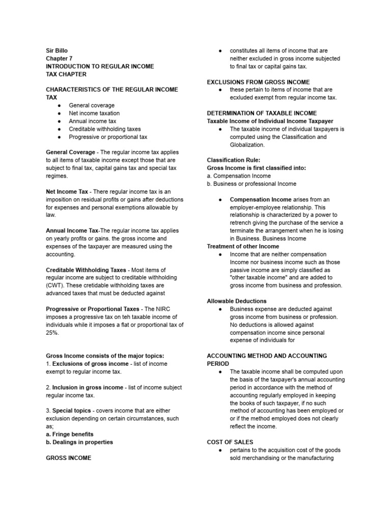 Regular Income Tax Overview and Exclusions | PDF | Gross Income | Taxes