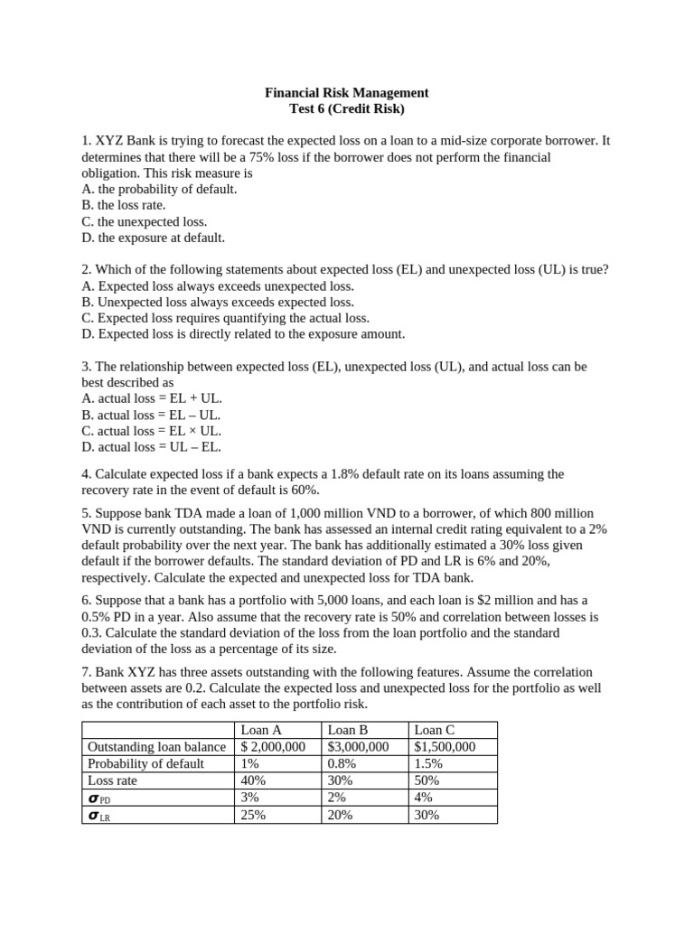 Credit Risk Management and Calculations | PDF | Financial Risk ...