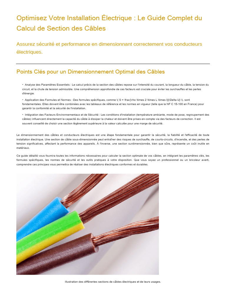 Calcul Optimal des Sections de Câbles | PDF | Courant électrique ...
