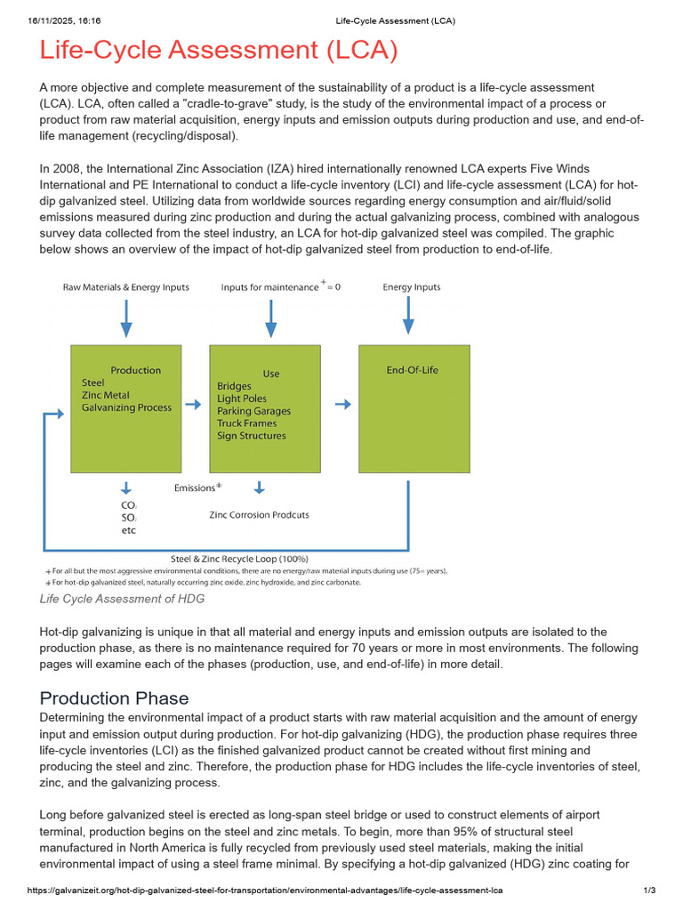 Life Cycle Assessment of Hot-Dip Galvanized Steel | PDF | Life Cycle ...