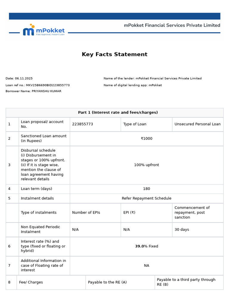MKV25B6690BID223855773 KeyFactStatement | PDF | Loans | Annual ...