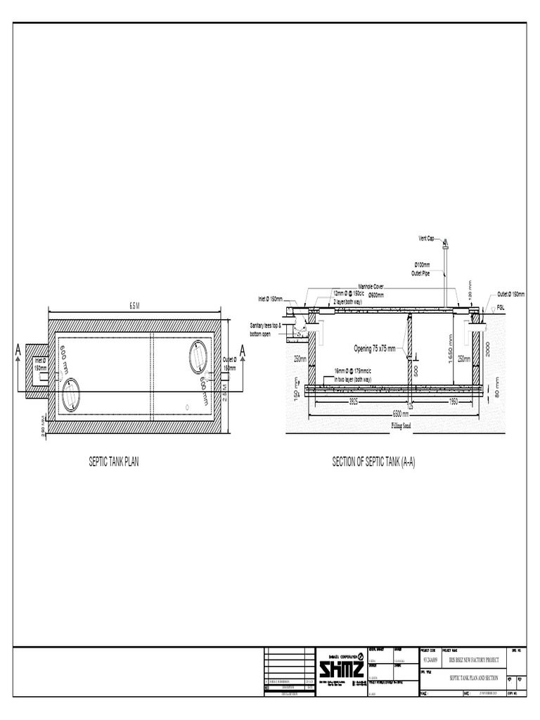 Septic Tank Plan and Section Details | PDF | Water Pollution ...