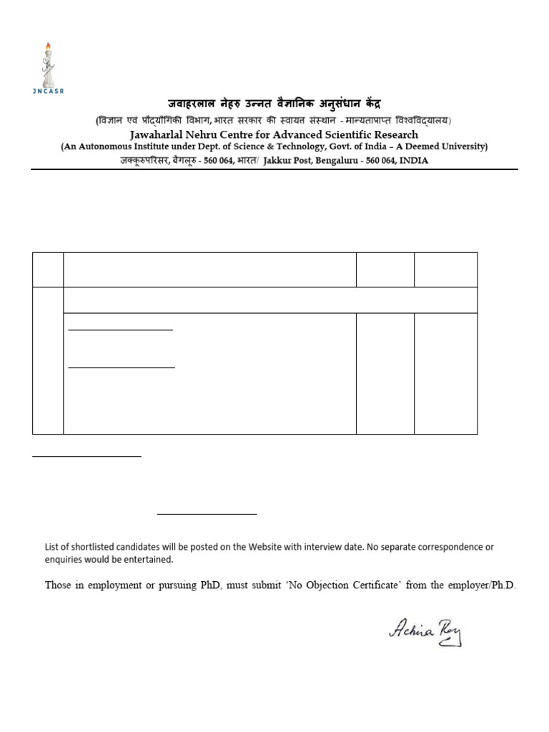R&D Assistant Position at JNCASR | PDF