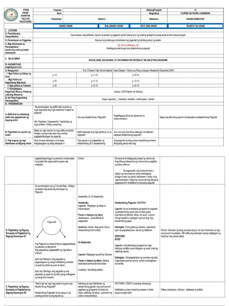 Piling Larang - Week 1 | PDF