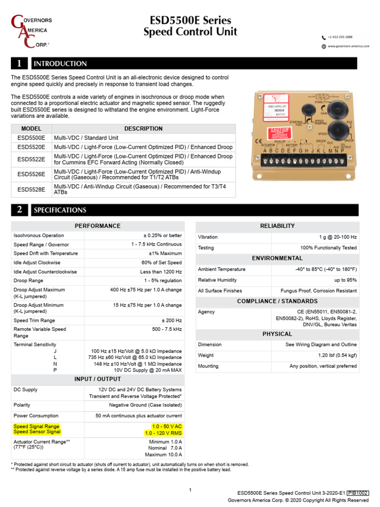 ESD5500E Speed Control Unit Overview | PDF | Direct Current ...