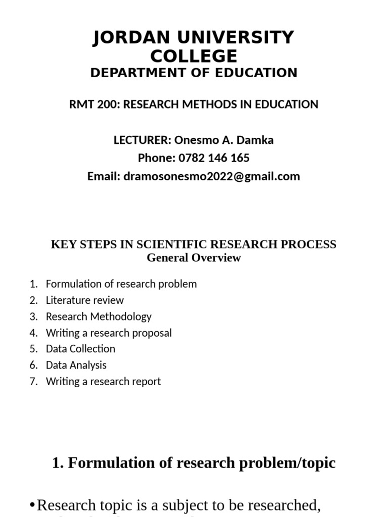 RMT 200 Research Methods in Education - Jordan University College | PDF ...