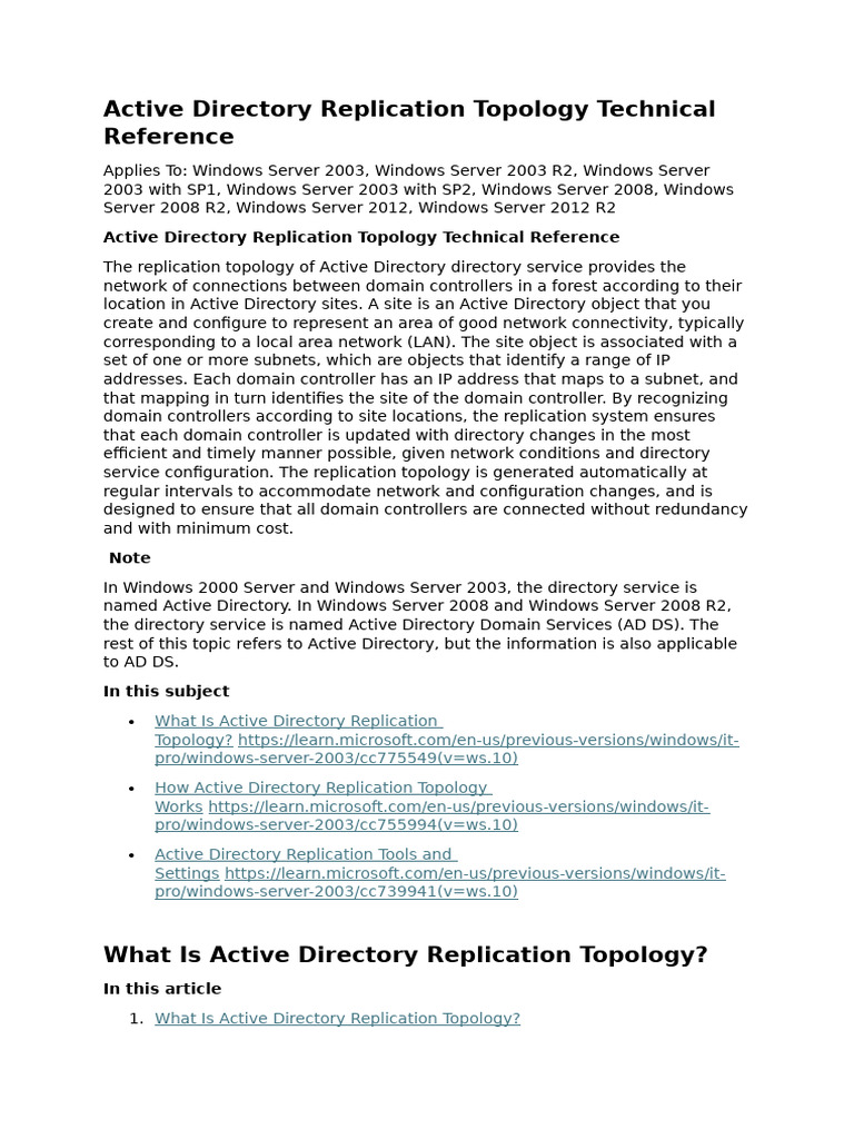 Active Directory Replication Topology Guide | PDF | Active Directory ...